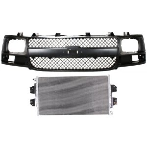 2-Piece Kit Grille for Chevrolet Express / Savana Van 2003-2017, Black Shell and Insert, with Sealed Beam Headlights, A/C Condenser Replacement