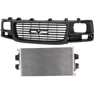 Grille 2-Piece Kit for 2003-2023 GMC Express/Savana Van, Textured Black Shell and Insert with Sealed Beam Headlight, A/C Condenser Replacement