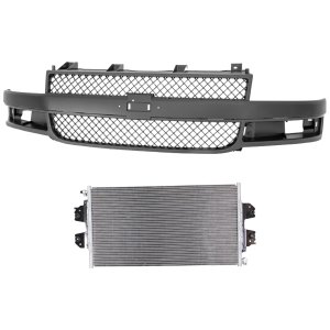 2-Piece Kit Grille for Chevrolet Express Van 2018-2023, Dark Gray Shell and Insert, with Air Conditioning Condenser, Replacement