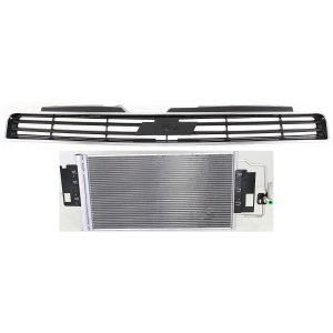 Upper Grille 2-Piece Kit for 2006-2009 Chevrolet Impala, Chrome Shell with Dark Gray Insert, Includes Air Conditioning Condenser, Replacement