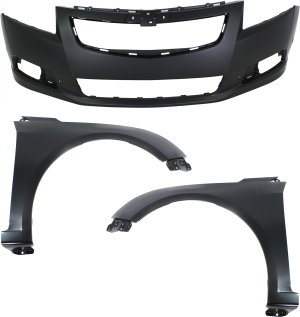 Front Bumper Cover for 2011-2014 Chevrolet Cruze, 3-Piece Kit with Fenders, Compatible with RS Package, LT/LTZ Models, Replacement