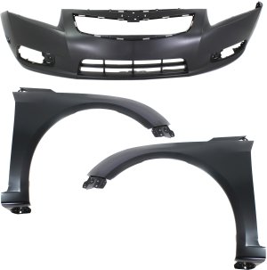 Front Bumper Cover with Fenders, 3-Piece Kit for 2011-2014 Chevrolet Cruze, LT/LTZ without RS Package, Replacement