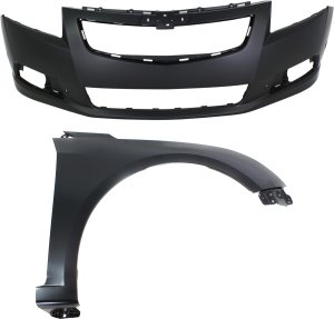 Front Bumper Cover for Chevrolet Cruze 2011-2014, 2-Piece Kit with Fender, Replacement