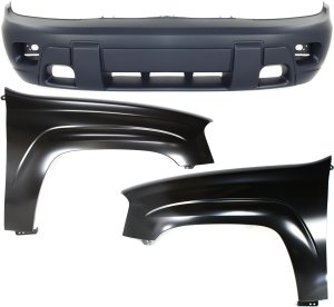 Front Bumper Cover for Chevrolet Trailblazer 2002-2005, 3-Piece Kit with Front Fender Right (Passenger) and Left (Driver), Replacement