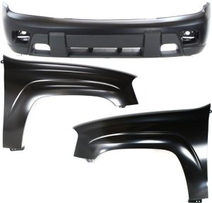 Front Bumper Cover for Chevrolet Trailblazer 2002-2007, 3-Piece Kit with Right (Passenger) and Left (Driver) Fender Replacement