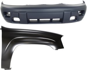 Front Bumper Cover for Chevrolet Trailblazer 2002-2005, 2-Piece Kit with Right (Passenger) Front Fender Replacement
