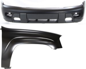Front Bumper Cover for 2002-2007 Chevrolet Trailblazer, 2-Piece Kit with Right (Passenger) Front Fender Replacement