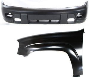 Front Bumper Cover for Chevrolet Trailblazer 2002-2007, 2-Piece Kit with Fender, Replacement