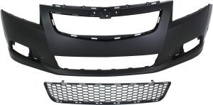 Front Bumper Cover Kit for Chevrolet Cruze 2011-2014, Primed (Ready to Paint), 2-Piece with Bumper Grille Replacement