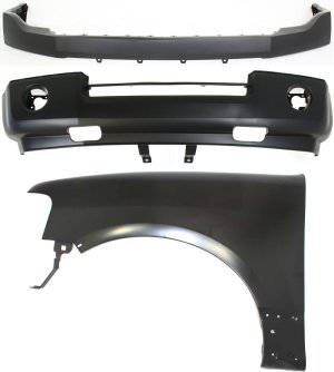 Front Bumper Cover for Ford Expedition 2007-2014, 3-Piece Kit with Fender, Replacement