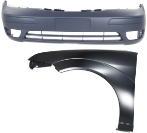 Front Bumper Cover for Ford Focus 2005-2007, Primed (Ready to Paint), 2-Piece Kit with Fender Replacement