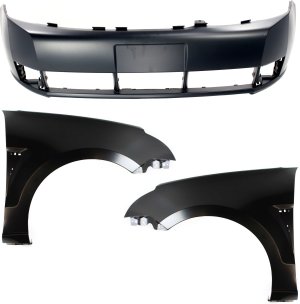 Front Bumper Cover 3-Piece Kit with Right (Passenger) and Left (Driver) Fender for 2008-2011 Ford Focus Replacement