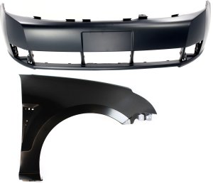 Front Bumper Cover for Ford Focus 2008-2011, 2-Piece Kit Includes Fender, Replacement