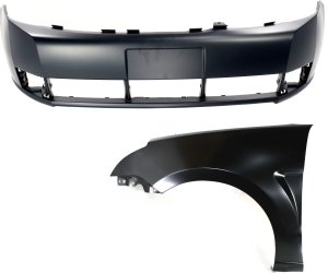 Front Bumper Cover for 2008-2011 Ford Focus, 2-Piece Kit with Left (Driver) Side Fender, Replacement