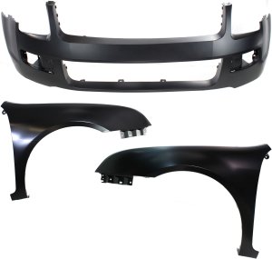 Front Bumper Cover for Ford Fusion (2006-2009), 3-Piece Kit with Fenders, Replacement