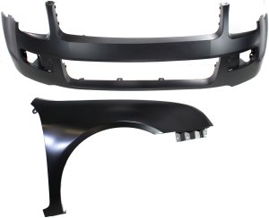 Front Bumper Cover for Ford Fusion 2006-2009, Primed (Ready to Paint), 2-Piece Kit with Fender Replacement