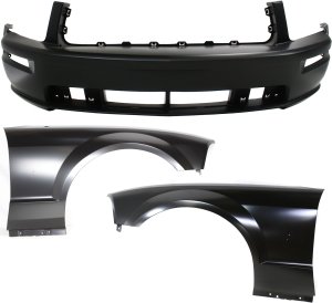 Front Bumper Cover for Ford Mustang 2005-2009, 3-Piece Kit with Fenders, Replacement