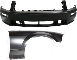 Front Bumper Cover for 2005-2009 Ford Mustang, 2-Piece kit with Fender, Replacement