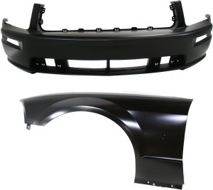 Front Bumper Cover for Ford Mustang 2005-2009, 2-Piece Kit, Fender Included, Replacement