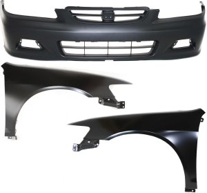 Front Bumper Cover for Honda Accord (2001-2002), 3-Piece Kit with Right (Passenger) and Left (Driver) Fender Replacement