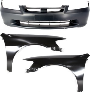 Front Bumper Cover for Honda Accord 1998-2000, 3-Piece Kit with Front Fender Right (Passenger) and Left (Driver) Replacement