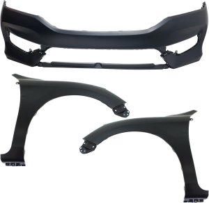 Front Bumper Cover for Honda Accord 2016-2017, 3-Piece Kit with Right (Passenger) and Left (Driver) Fender Replacement