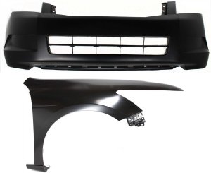 Front Bumper Cover for 2008-2010 Honda Accord Sedan, 2-Piece kit with Fender, Replacement