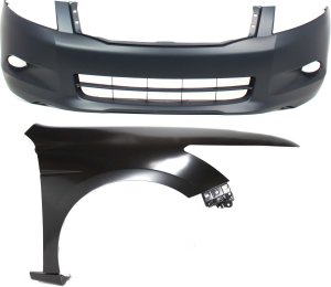 Front Bumper Cover for 2008-2010 Honda Accord Sedan, 2-Piece kit with Fender, Replacement