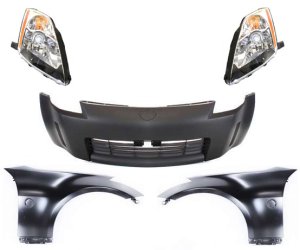 Front Bumper Cover for Nissan 350Z 2003-2005, 5-Piece Kit with Fenders and Headlights, Replacement