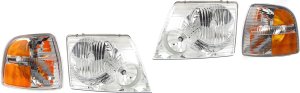 Headlight Assembly for Ford Explorer 2004-2005, Right (Passenger) and Left (Driver) Side, Halogen, 4-Piece Kit with Corner Lights, Replacement