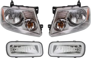 Headlight Assembly Kit for Ford F-150 2004-2006 / Mark LT 2006-2006, Right (Passenger) and Left (Driver), Halogen, 4-Piece kit, with Fog Lights, Replacement