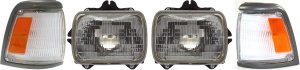 Headlight Assembly Kit for Toyota Pickup 1992-1995, Right (Passenger) and Left (Driver), Halogen, 4-Piece Kit with Corner Lights, Replacement