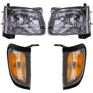 Headlight Assembly for Toyota Tacoma 2001-2004, Right (Passenger) and Left (Driver), Halogen, 4-Piece kit with Corner Lights, Replacement