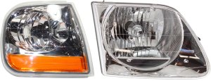 Headlight Assembly Kit for Ford F-150 1997-2003, F-150 Heritage 2004, Right (Passenger), Halogen, 2-Piece Kit, with Corner Light, Replacement