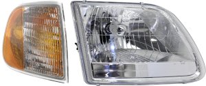 Headlight Assembly Kit for Ford F-150 2001-2003, Right (Passenger), Halogen, 2-Piece with Corner Light, Replacement