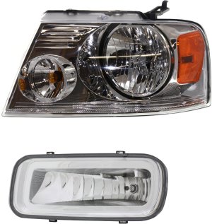 Headlight Assembly Kit for Ford F-150 2004-2006 / Mark LT 2006-2006, Left (Driver), Halogen, 2-Piece with Fog Light - Replacement