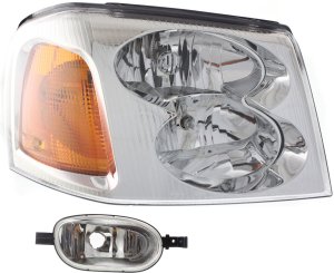 Headlight with Bulb and Corner Light for 2002-2009 GMC Envoy, Right (Passenger), 2-Piece Kit, Replacement