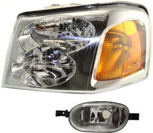 Headlight with Bulb and Corner Light for 2002-2009 GMC Envoy, Left (Driver), 2-Piece Kit Replacement