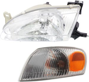 Headlight Kit for Toyota Corolla 1998-2000, with Bulb, 2-Piece Set includes Left (Driver) Headlight and Corner Light, Replacement