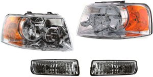 Headlight Assembly for Ford Expedition 2003-2006, Right (Passenger) and Left (Driver), Halogen, 4-Piece Kit, with Fog Lights, Replacement