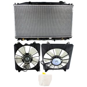 Cooling Fan Assembly Kit for Honda Accord 2008-2012, 4-Piece Set, 4 Cylinder, 2.4L, Includes Right (Passenger) and Left (Driver) Side Fans and Coolant Tank, Replacement
