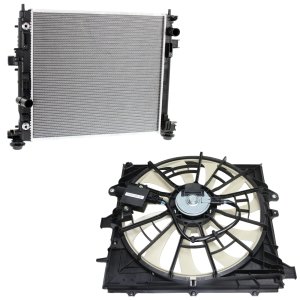 Radiator and Fan Kit for 2013-2015 Cadillac ATS, 2-Piece Kit, 4 Cylinder, 2.5L Engine - Replacement