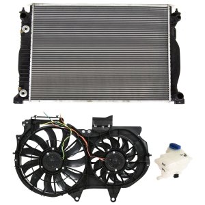Radiator and Fan Kit for Audi A4/A4 Quattro 2002-2008, 3-Piece Kit, 4 Cylinder, 1.8L/2.0L with Right (Passenger) and Left (Driver) Side Fans, Coolant Tank Replacement