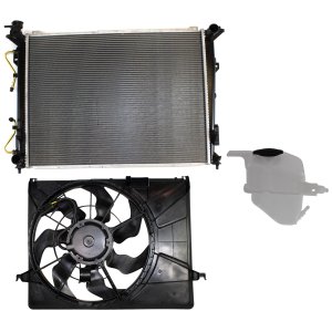 Radiator and Fan Kit for Hyundai Sonata 2006-2009, 3-Piece Kit with Coolant Tank, 6 Cylinder, 3.3L Engine Replacement