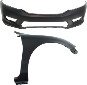 Front Bumper Cover for Honda Accord 2013-2015, 2-Piece Kit with Right (Passenger) Side Fender Replacement