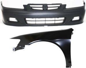 Front Bumper Cover for 2001-2002 Honda Accord, 2-Piece Kit with Left (Driver) Side Fender, Replacement