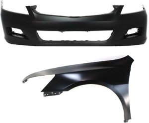 Front Bumper Cover and Left Front Fender Kit for 2006-2007 Honda Accord, 2-Piece Set, Driver Side Replacement