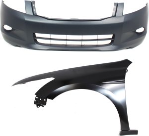Front Bumper Cover for Honda Accord 2008-2010, 2-Piece Kit, Sedan, with Fender Replacement