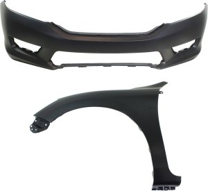 Front Bumper Cover for Honda Accord 2013-2015, 2-Piece Kit with Left (Driver) Fender, Replacement