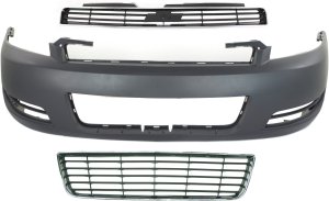 Front Bumper Cover for Chevrolet Impala 2006-2011, 3-Piece Kit including Bumper Grille and Grille, Replacement